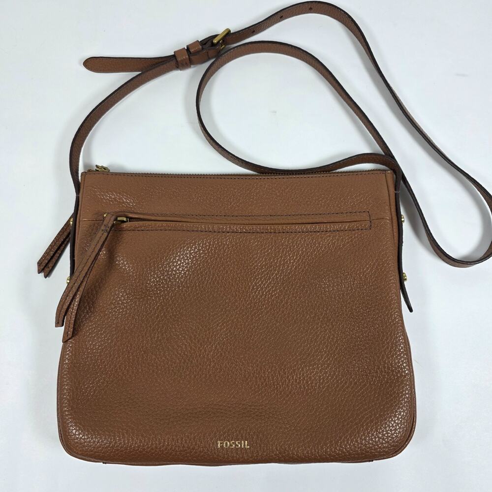 Fossil Gemma Brown Pebbled Leather Crossbody Purse Shoulder Bag Adjustable - Picture 2 of 15
